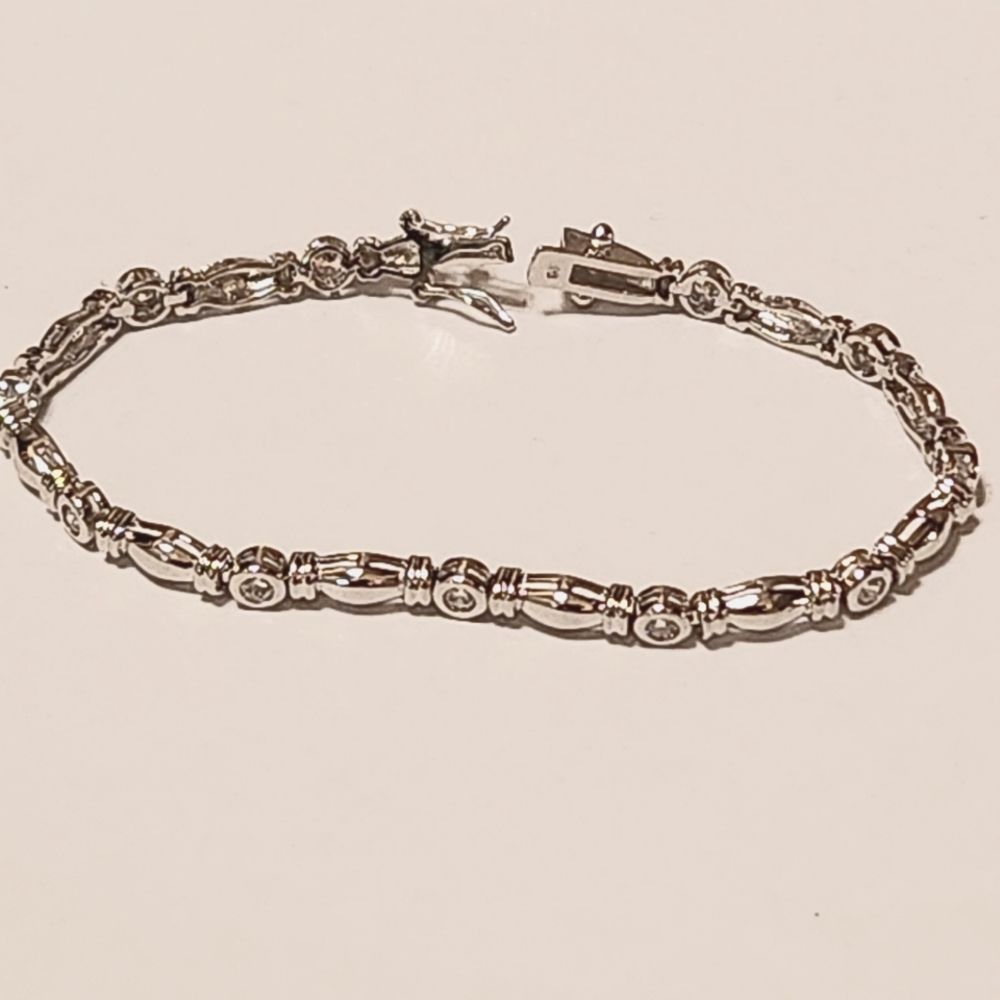 New chapal zenray NF bezel set Cubic Zirconia CZ Bracelet 7.5" 5mm silver plate